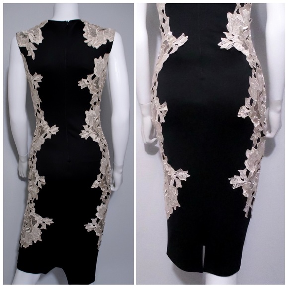 AX Paris Black Bodycon w/ Cream Lace Panel - Picture 4 of 16